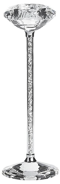 Svietnik strieborný kovový 23 cm sklenené detaily vysoký svietnik na čajovú sviečku elegantné glamour doplnky