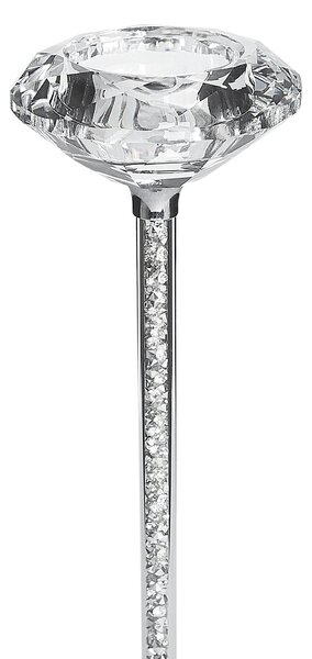 Svietnik strieborný kovový 23 cm sklenené detaily vysoký svietnik na čajovú sviečku elegantné glamour doplnky