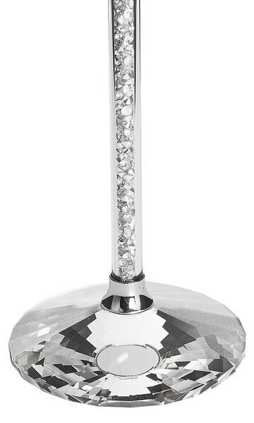 Svietnik strieborný kovový 23 cm sklenené detaily vysoký svietnik na čajovú sviečku elegantné glamour doplnky