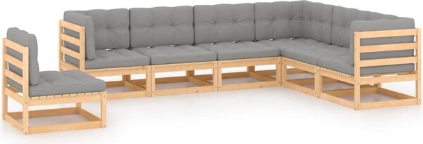 Maison Exclusive – 7-dielna záhradná súprava s vankúšmi z masívneho borovicového dreva