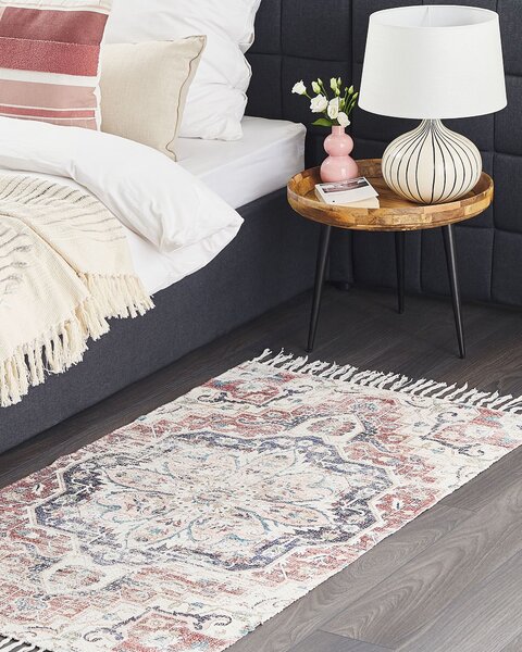 Koberec viacfarebný polyester a bavlna 80 x 150 cm orientálny vzor so strapcami obývacia izba spálňa