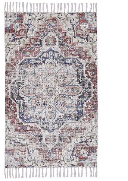 Koberec viacfarebný polyester a bavlna 80 x 150 cm orientálny vzor so strapcami obývacia izba spálňa