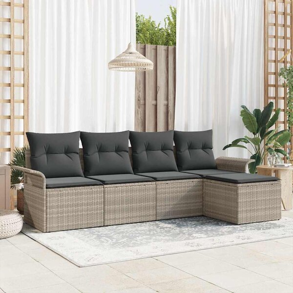 Maison Exclusive - Vonkajšia pohovka s vankúšom 5 pcs Svetlosivá polyratan