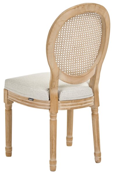 Sada 2 jedálenských stoličiek svetlohnedá béžová látkové čalúnenie drevený rám ratanový výplet francúzsky vintage shabby chic štýl kuchyňa