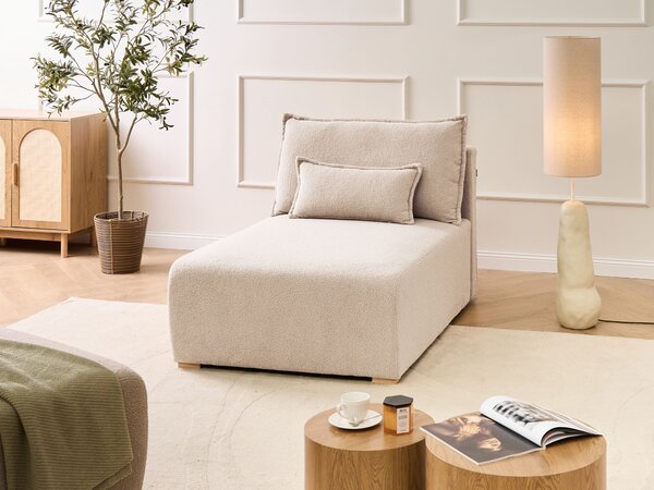 Leňoška béžová buklé čalúnenie modulárna s vankúšom moderný minimalistický štýl obývačka