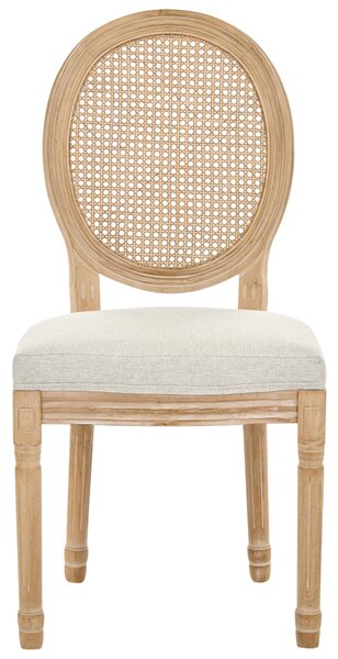 Sada 2 jedálenských stoličiek svetlohnedá béžová látkové čalúnenie drevený rám ratanový výplet francúzsky vintage shabby chic štýl kuchyňa