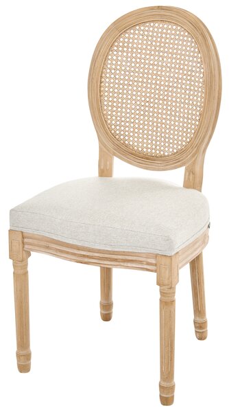 Sada 2 jedálenských stoličiek svetlohnedá béžová látkové čalúnenie drevený rám ratanový výplet francúzsky vintage shabby chic štýl kuchyňa