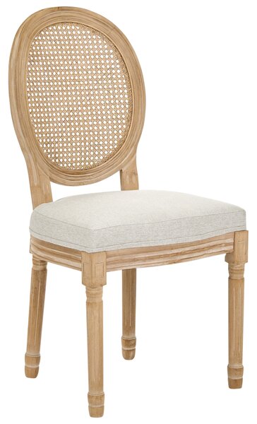 Sada 2 jedálenských stoličiek svetlohnedá béžová látkové čalúnenie drevený rám ratanový výplet francúzsky vintage shabby chic štýl kuchyňa