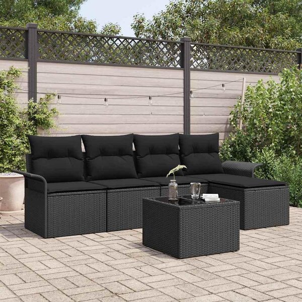 Maison Exclusive - Vonkajšia pohovka s vankúšom 6 pcs Čierna polyratan