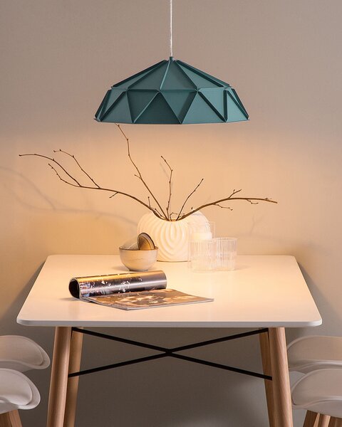 Závesná lampa modrá kov geometrický tvar na 1 žiarovku osvetlenie moderný industriálny štýl kuchyňa jedáleň obývačka