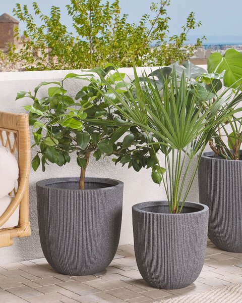 Kvetináč sivý polyresin 33 x ø 31 cm vysoký moderný minimalistický izbový vonkajší črepník