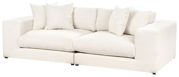 Pohovka látková polyesterová krémová biela 240 cm x 120 cm x 61 cm 3-miestna čalúnená s vankúšmi obývacia izba moderná