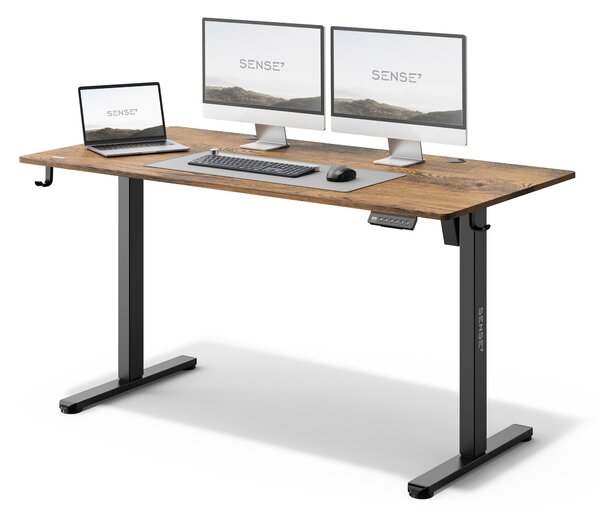SENSE7 Nojo Výškovo nastaviteľný stôl 140x70 cm Elektrický Tmavohnedý Herný stôl Počítačový stôl Stojací stôl Funkcia pamäte Vzhľad dreva XXL