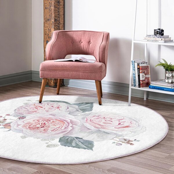 Bielo-ružový prateľný okrúhly koberec vhodný pre robotické vysávače ø 80 cm Comfort – Mila Home