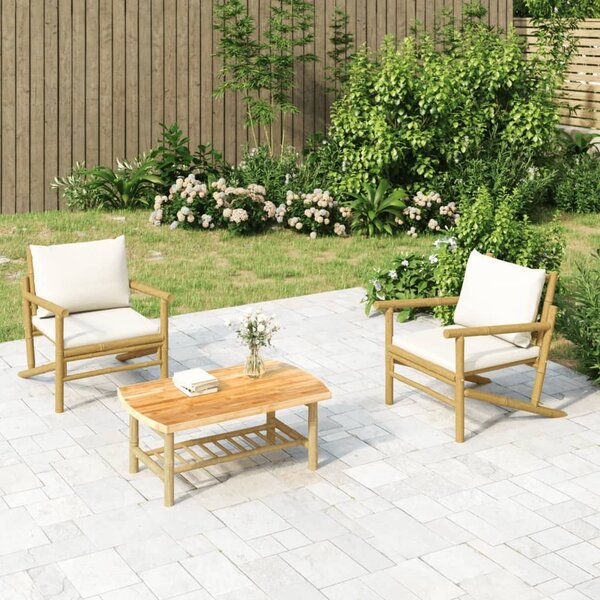 Maison Exclusive – 3-dielna záhradná súprava s vankúšmi v krémovej farbe z bambusu