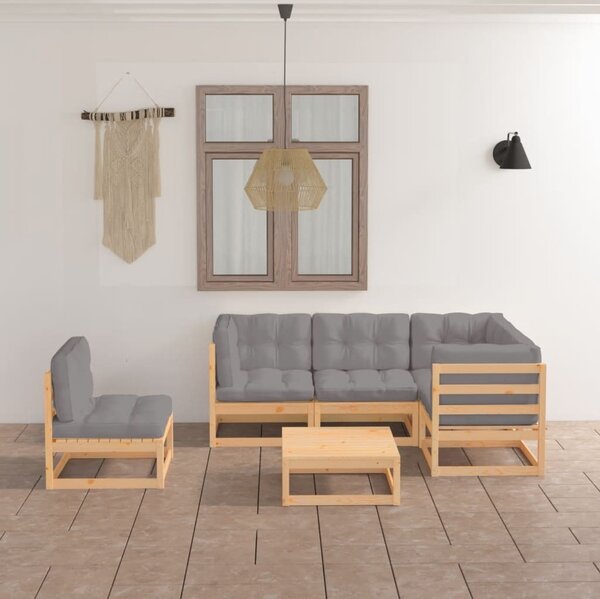 Maison Exclusive – 6-dielna záhradná súprava s vankúšmi z masívneho borovicového dreva