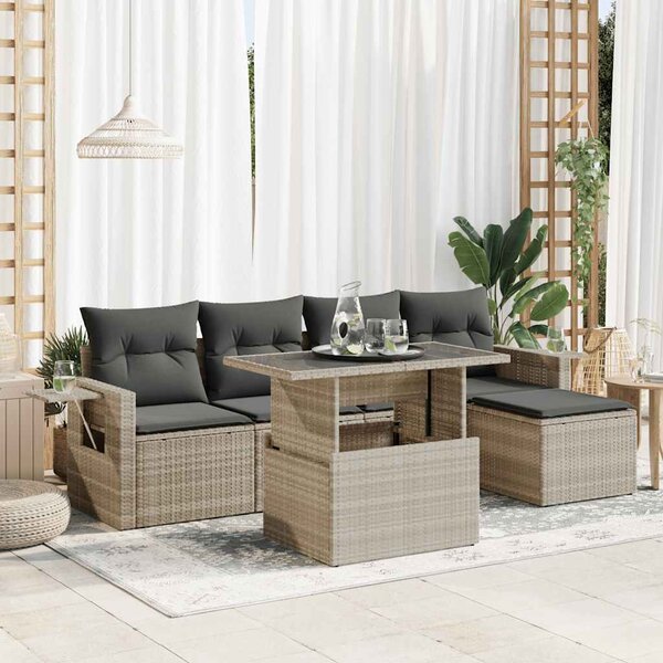 Maison Exclusive – 6-dielna záhradná súprava s vankúšmi, svetlošedá, polyratan