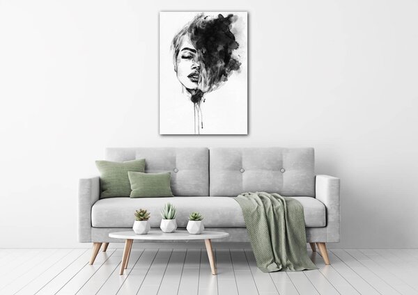 Impresi Obraz Maľovaný portrét ženy čiernobiely - 50 x 70 cm
