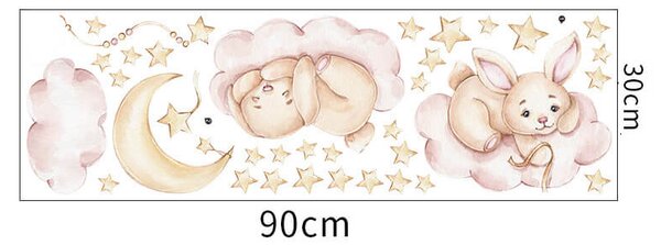 Impresi Samolepka do detskej izby Zajačikovia na ružových obláčikoch - 90x30cm
