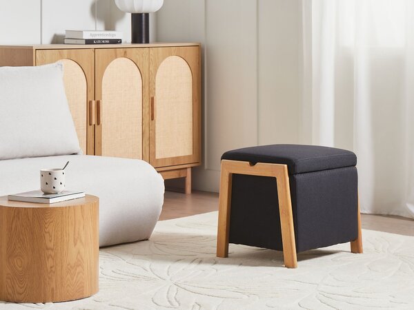 Taburetka s úložným priestorom čierna látkové čalúnenie úložný puf taburet glamour retro štýl obývacia izba spálňa