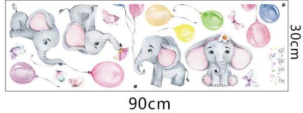 Impresi Samolepka do detskej izby Slony s balónikmi - 90x30cm