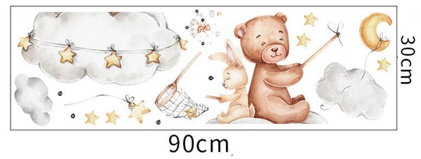 Impresi Samolepka do detskej izby Medvedík so zajačikom na obláčiku - 90x30cm