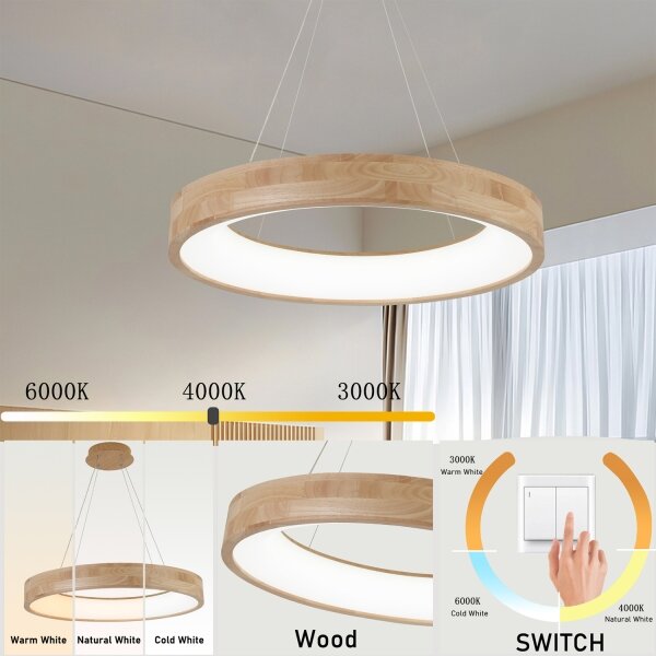 Brilagi - LED závesný luster na lankách FALCON WOOD LED/40W/230V 3000/4000/6000K 60 cm drevo