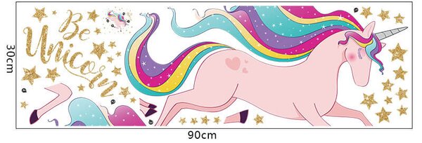 Impresi Samolepka do detskej izby Ružový jednorožec Unicorn s hvezdami - 90x30cm