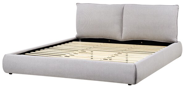 Posteľ sivá polyester látkové čalúnenie 180 x 200 cm lamelový rošt hrubé čalúnené čelo postele moderný štýl spálňa