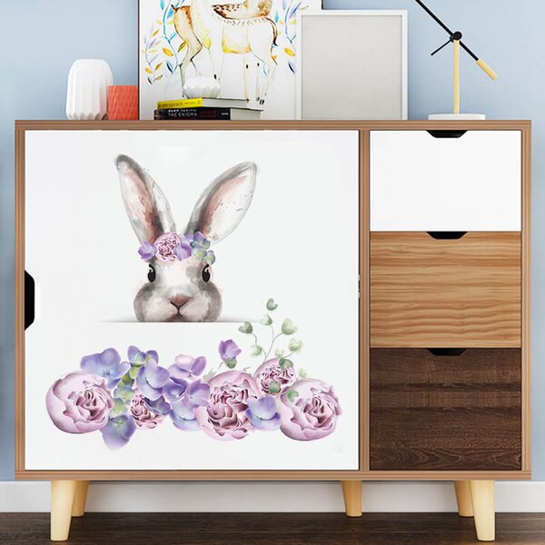 Impresi Samolepka do detskej izby Zajačik s fialovými kvetinami - 60x30 cm