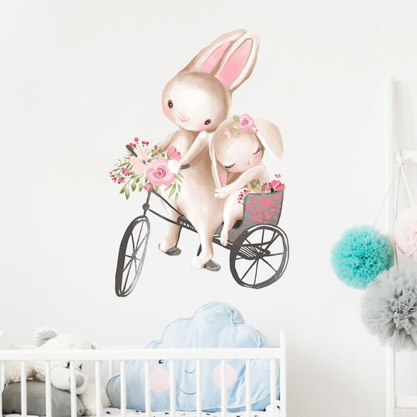 Impresi Samolepka do detskej izby Zajačikovia na bicykli - 60x30 cm