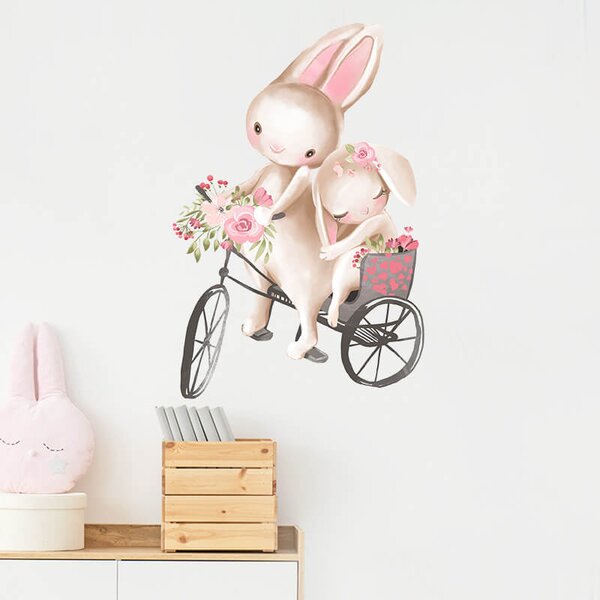 Impresi Samolepka do detskej izby Zajačikovia na bicykli - 60x30 cm