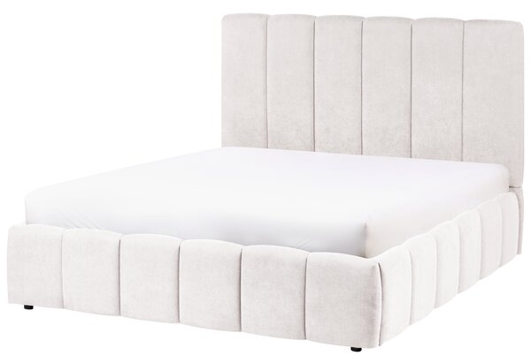 Posteľ s úložným priestorom krémová biela látkové čalúnenie 140 x 200 cm vertikálne prešívanie zdvíhací rám vysoké čelo moderný štýl spálňa