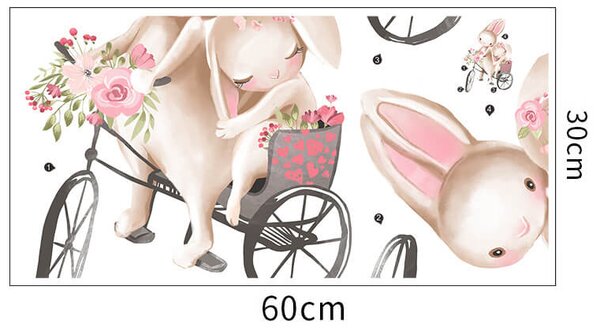 Impresi Samolepka do detskej izby Zajačikovia na bicykli - 60x30 cm