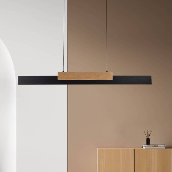 Wiebke LED závesné svetlo, čierne drevo 120,5 cm stmievateľné, Čierna, Obývacia izba / jedáleň, kov, Moderný, Závesné svietidlo