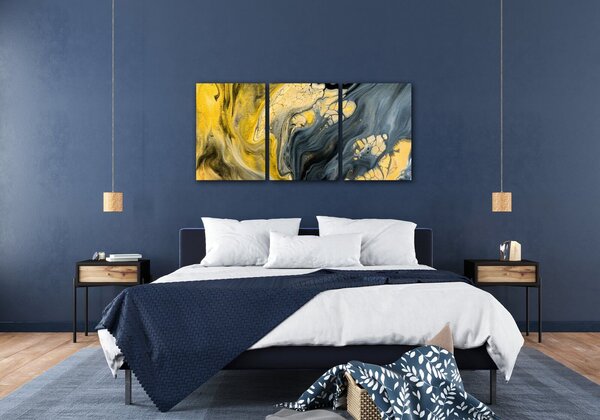 Impresi Obraz Abstraktný žlto sivý - 150 x 70 cm (3 dielny)