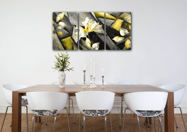 Impresi Obraz Abstraktné žlto sivý - 120 x 60 cm (3 dielný)
