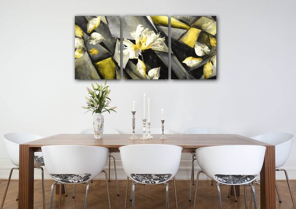 Impresi Obraz Abstraktné žlto sivý - 150 x 70 cm (3 dielny)