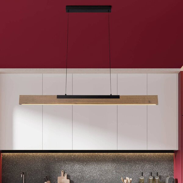 Závesné svietidlo Wilma LED, drevo, dĺžka 122 cm, stmievateľné, Svetlé drevo, Obývacia izba / jedáleň, Drevo, Moderný, Závesné svietidlo