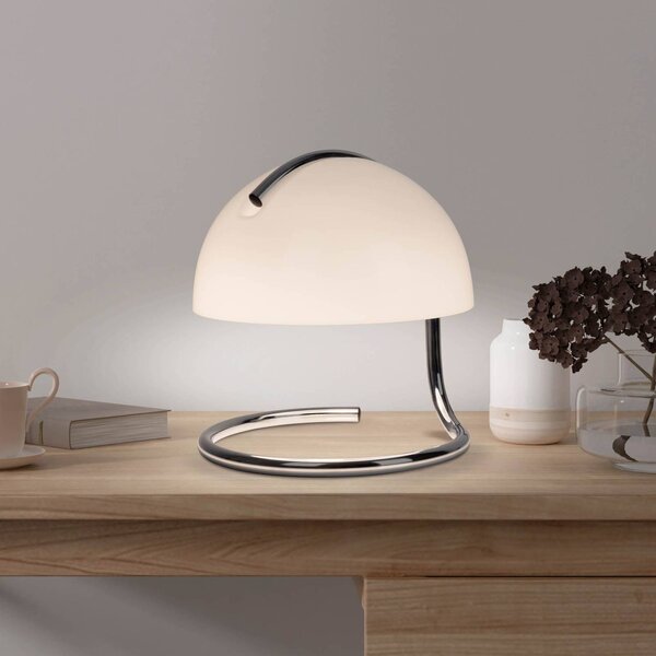 Näve Stolná lampa Burano, biela, výška 25 cm, sklo/kov, E27, Biela / opálová, Obývacia izba / jedáleň, Sklo, Vintage, Stojacie svietidlo