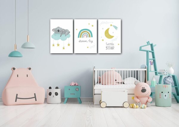 Impresi Obraz Sada obrázkov koala modro žltá - 60 x 30 cm (3 dielný)