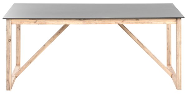 Záhradný jedálenský stôl sivý 180 x 90 cm betónová vrchná doska rám zo svetlého akáciového dreva pre 6 osôb moderný štýl záhrada exteriér