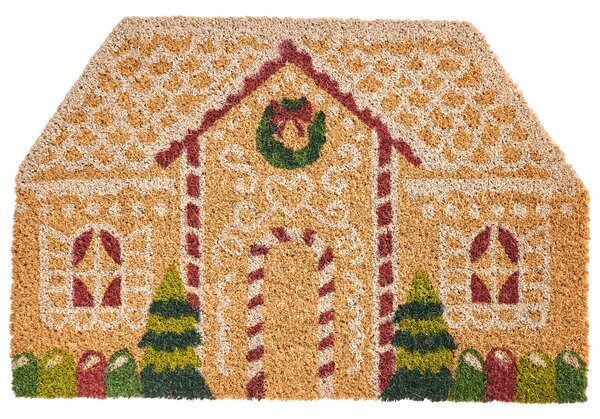 Rohožka s vianočným motívom domčeka prírodné kokosové vlákno 40 x 60 cm gumená protišmyková rohož pred dvere
