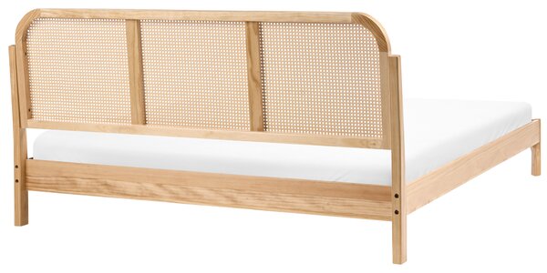Posteľ svetlohnedá rám z borovicového dreva s čelom umelý ratan 180 x 200 cm s roštom retro štýl spálňa