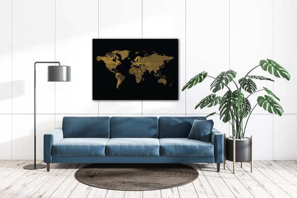 Impresi Obraz Mapa sveta čierno zlatá - 70 x 50 cm
