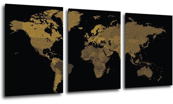 Impresi Obraz Mapa sveta čierno zlatá - 150 x 70 cm (3 dielny)