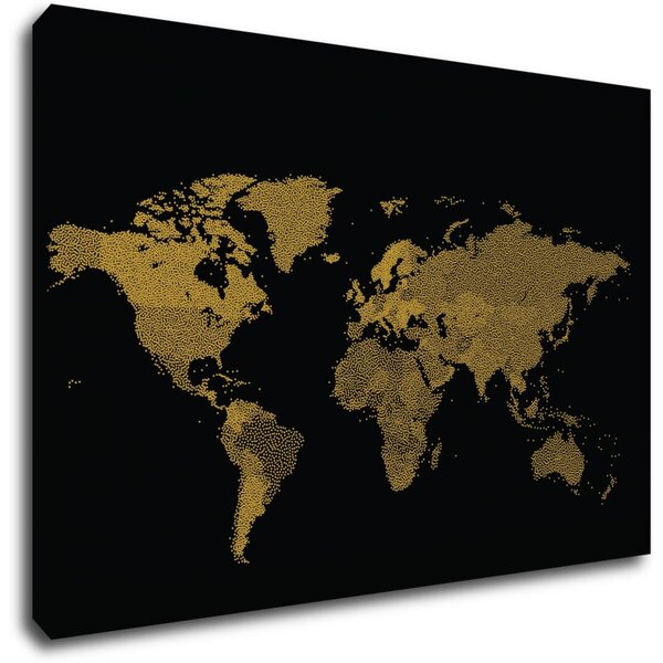 Impresi Obraz Mapa sveta čierno zlatá - 60 x 40 cm