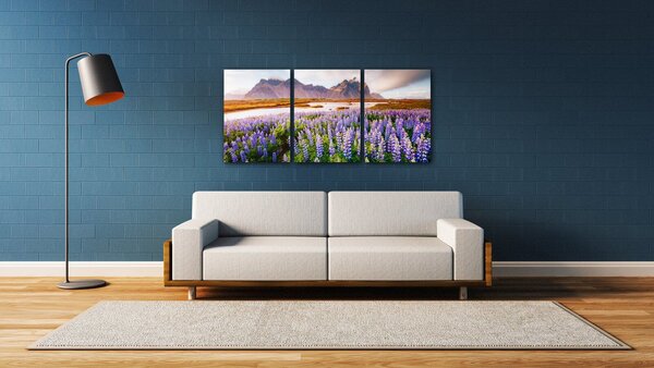 Impresi Obraz Horská krajina s kvety - 150 x 70 cm (3 dielny)
