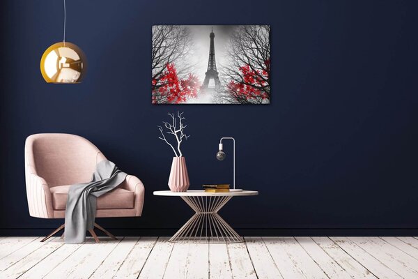 Impresi Obraz Eiffelova veža čiernobiela s červeným detailom - 60 x 40 cm