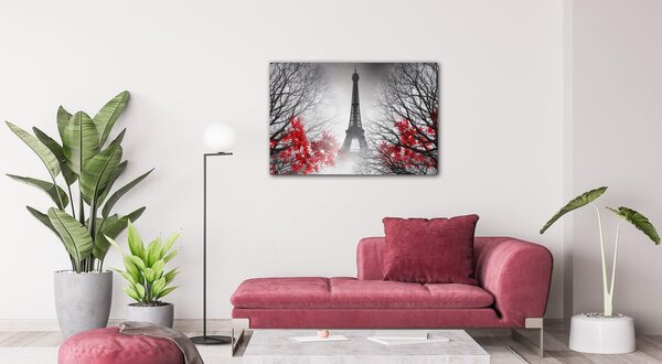 Impresi Obraz Eiffelova veža čiernobiela s červeným detailom - 60 x 40 cm